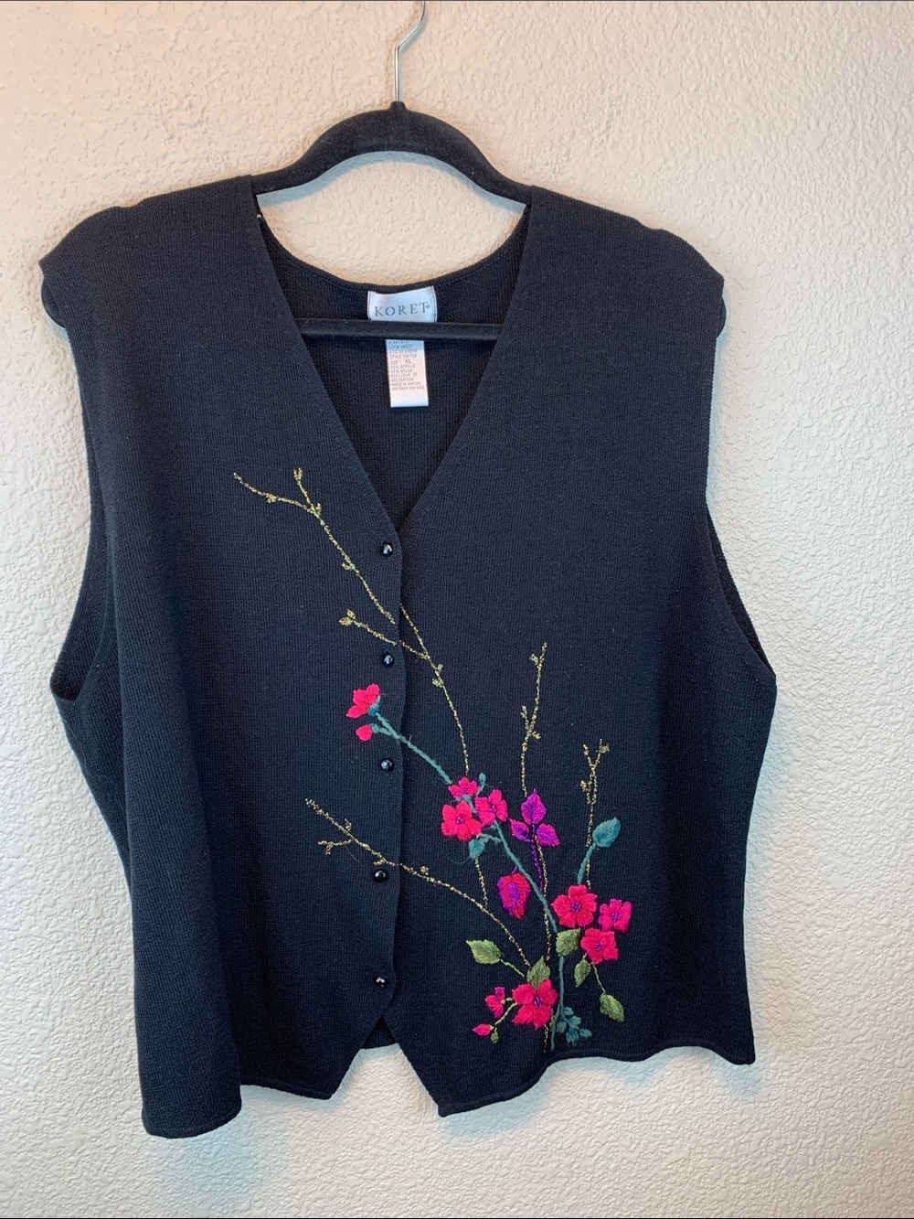 Koret floral vest XL 90s vintage embroidered grandmacore beaded whimsy *